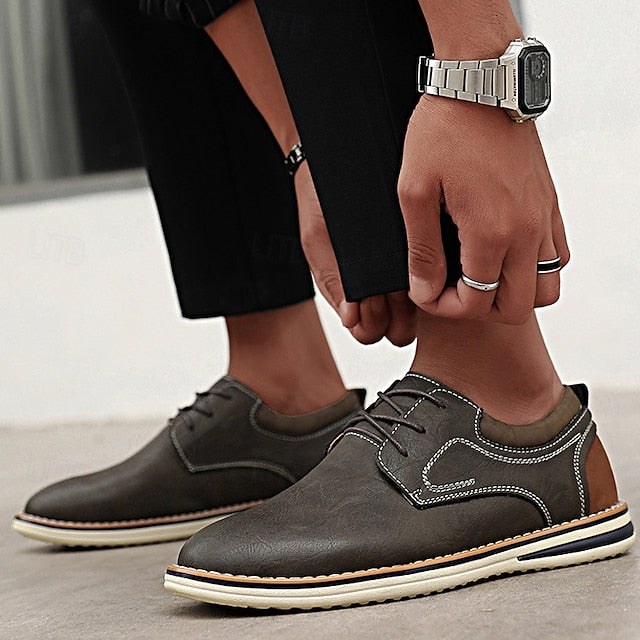 Casual Leather Shoes Derby Brown Faux – Lightweight Men’s