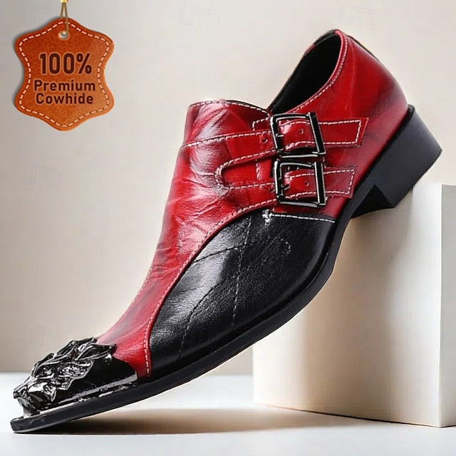 with Men's Cowhide Premium Loafers Double Leather Buckle