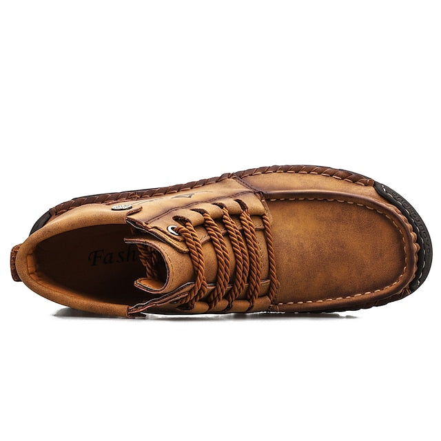 Casual Men's Lace-Up Leather Ankle Vintage Boots –