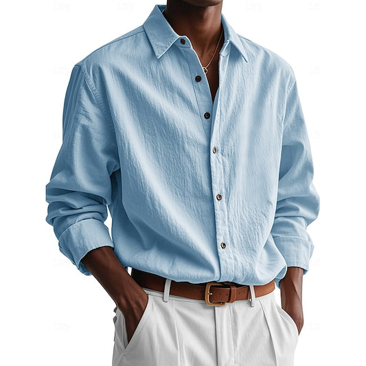 Green Up Button Men's White Shirt Light Casual