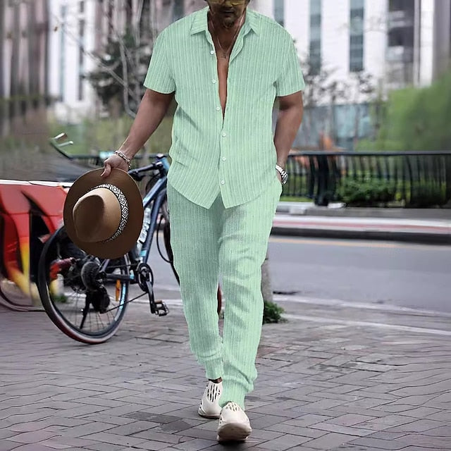 Piece Sets Shirt Men's Casual Matching Set 2 Button