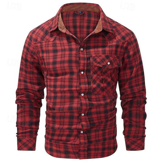 Shirt Casual Up Men's Button Plaid