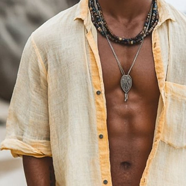 Button Shirt Casual Linen Men's Cotton Up