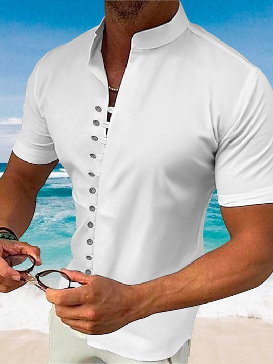 Shirt Casual Summer Up Button Wear Beach Men's
