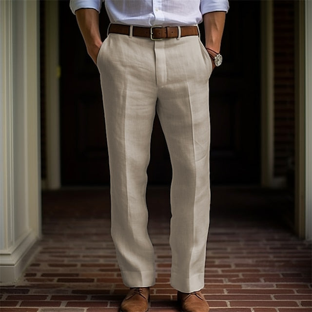 Pants Men's Buttons Pants Linen Dress Summer Pants Trousers
