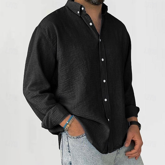 Men's Cotton Black Vacation Linen Plain Daily Wear Shirt