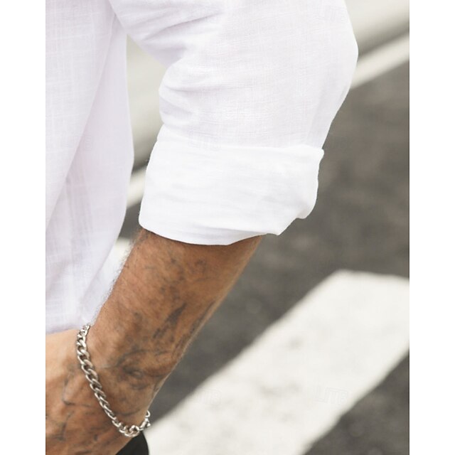 Cotton Men's Casual Popover Linen Shirt