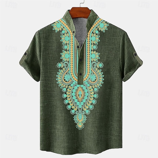 Linen Shirt Short Summer Ethnic Sleeve Casual Men's