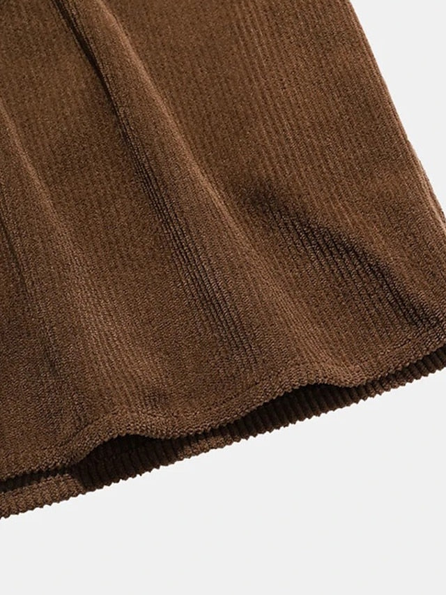 Black Casual Men's Shirt Up Button Corduroy