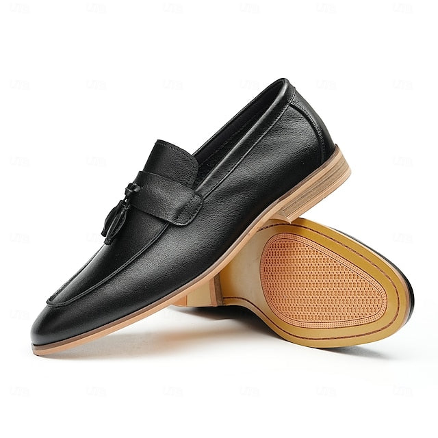 Leather Elegant Loafers Men's Tassel Genuine Slip-On -