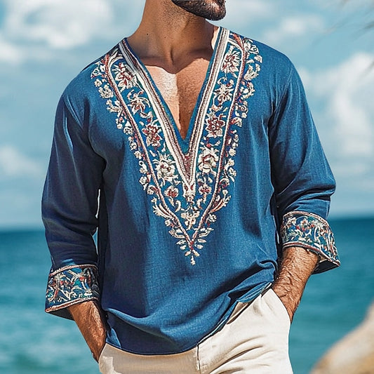 Shirt Viking Beach Men's Summer Style Linen