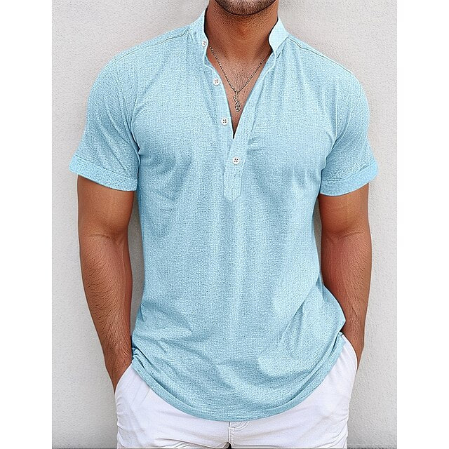 Linen Shirt Popover Collar Band Men's