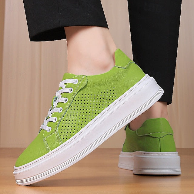 Low-Top Faux Green Leather Men's Sneakers