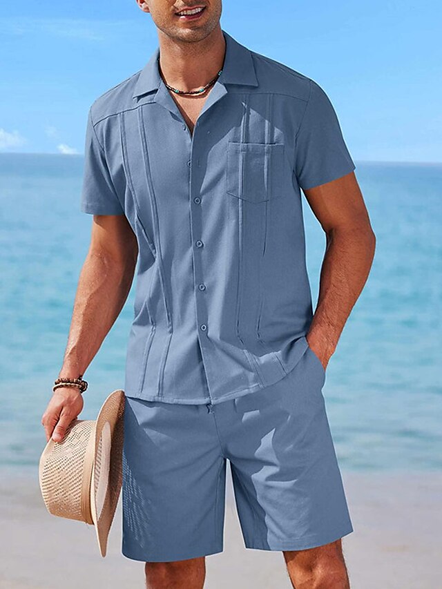 Set Summer Piece Shirt 2 Casual Guayabera Men's