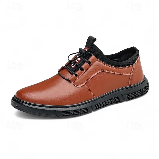Men's with Black Shoes Leather Faux Brown Contrast Casual