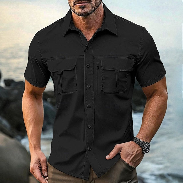 Button Black Up Men's Casual Shirt Cargo