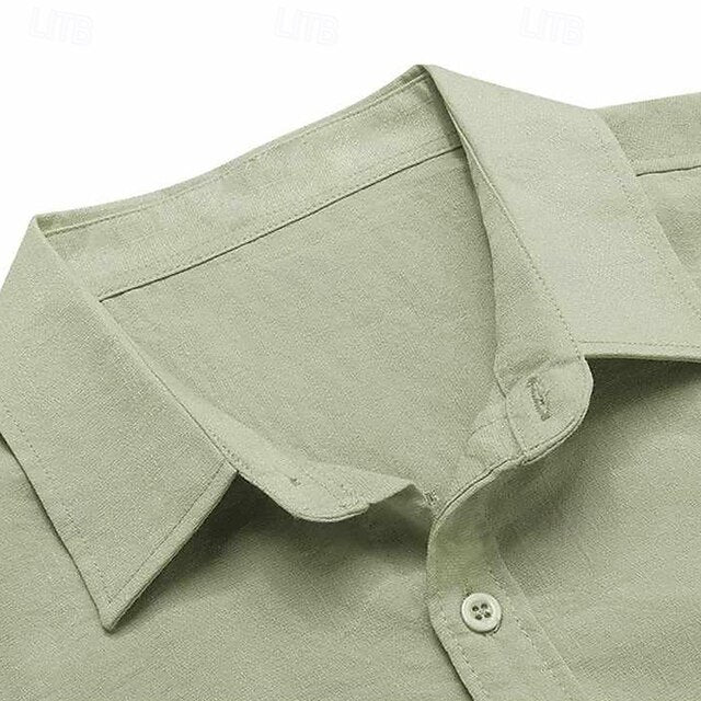 Linen Shirt Cotton Men's Green White Plain Black Vacation