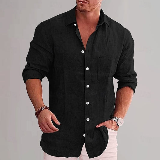Wine Shirt Cotton Plain Men's Linen Black White Vacation