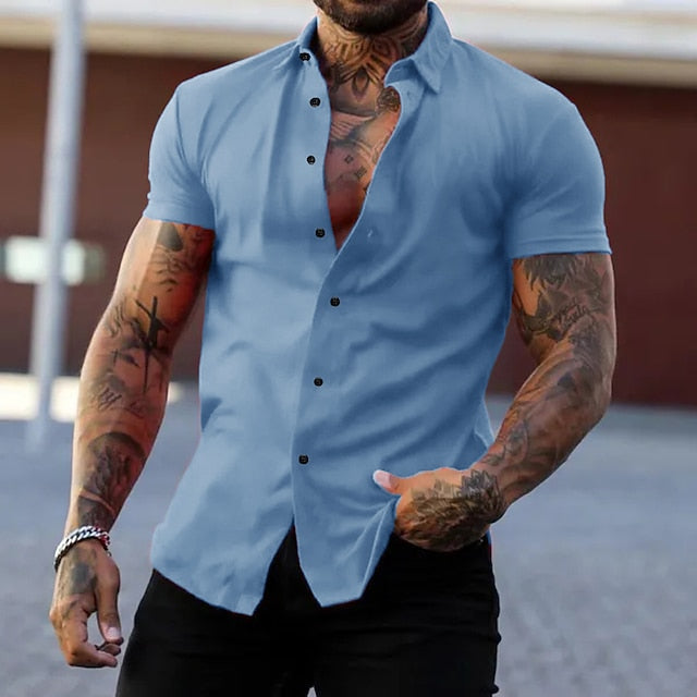 Black Shirt Summer Button Casual Men's Up