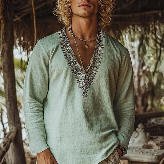 Linen Men's Beach Summer Shirt Popover
