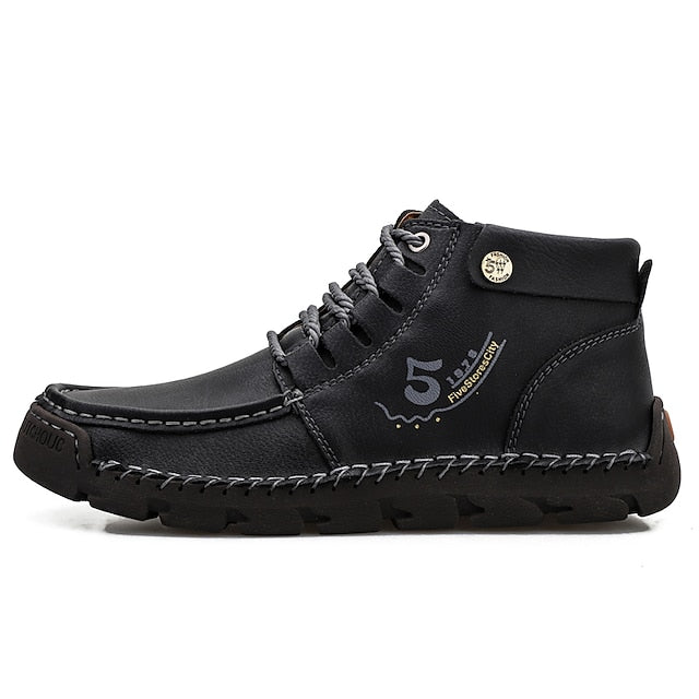 Casual Men's Lace-Up Leather Ankle Vintage Boots –