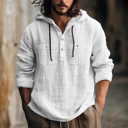 Shirt Hooded Men's Linen Summer Beach