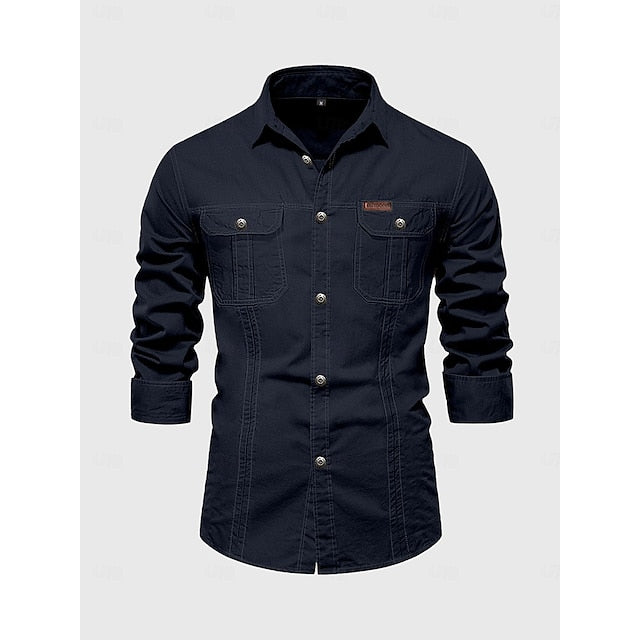 Shirt Men's Button Casual Up Work Cargo