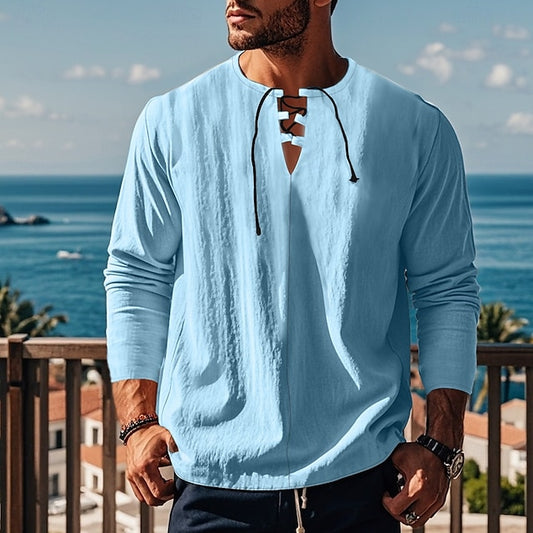 Cotton Linen Shirt Beach Plain Men's Summer