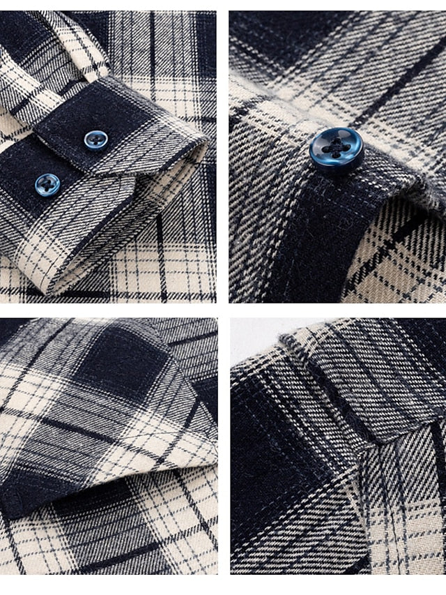Button Men's Up Casual Shirt Plaid