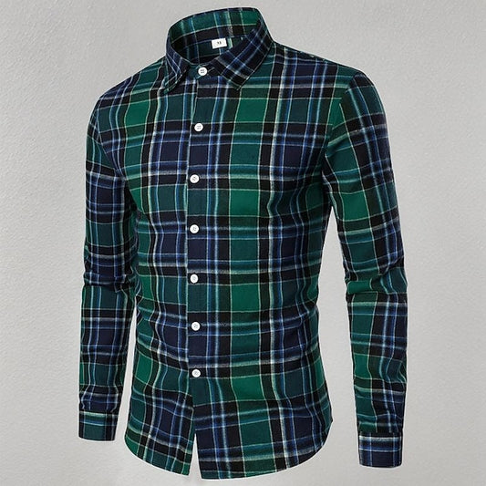Shirt Wedding Dress Party Men's Up Plaid Button