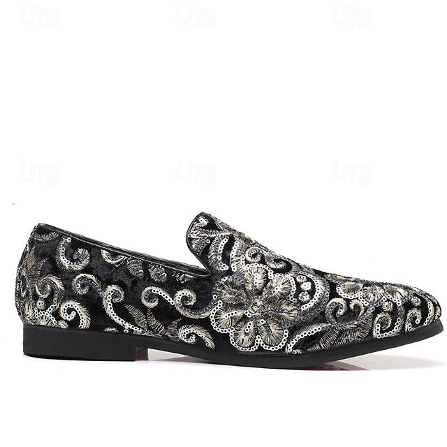 Slip-On – Stylish Floral Men's Embroidered Purple Loafers