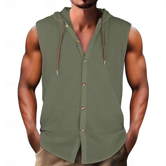Linen Beach Shirt Hooded Wear Summer Men's