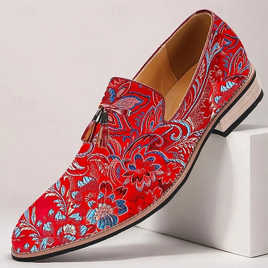 – Floral Casual Loafers Slip-On Men's Tassel Leather