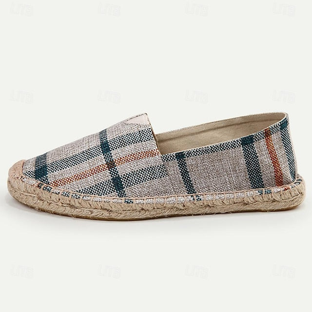 Men's Plaid Summer Canvas Slip-On - Comfortable Espadrilles