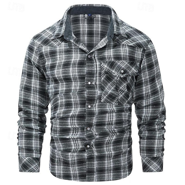 Shirt Casual Up Men's Button Plaid