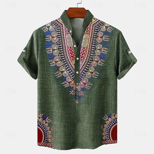 Vintage Linen Retro Men's Shirts Henley Shirt