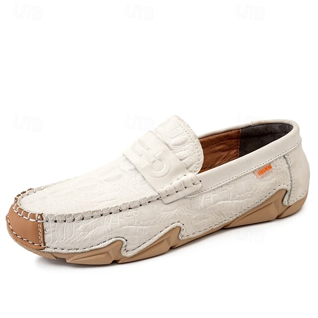 Leather Black with Loafers Faux Men's White Crocodile