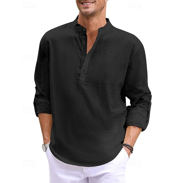 Shirt Men's Popover Collar Linen Band