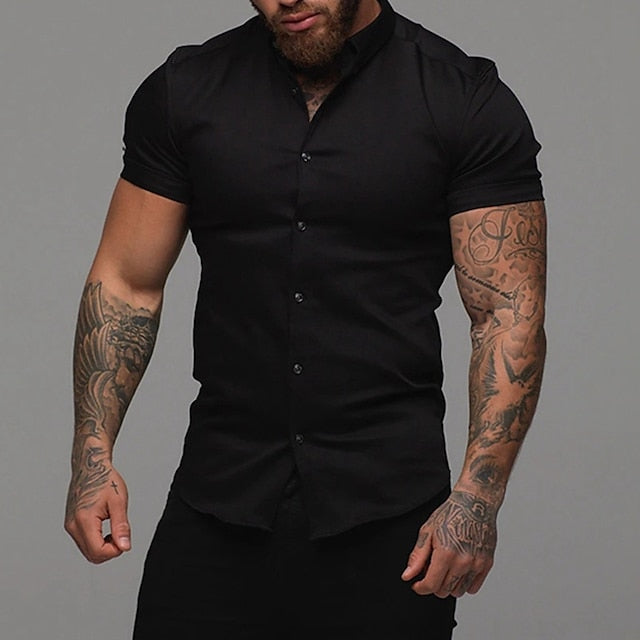 Up Button White Summer Black Red Men's Shirt