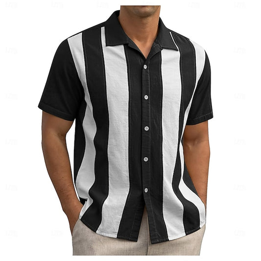 Summer Black Bowling Casual Shirt Men's