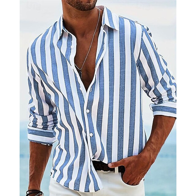 Shirt Summer Casual Beach Men's Up Button