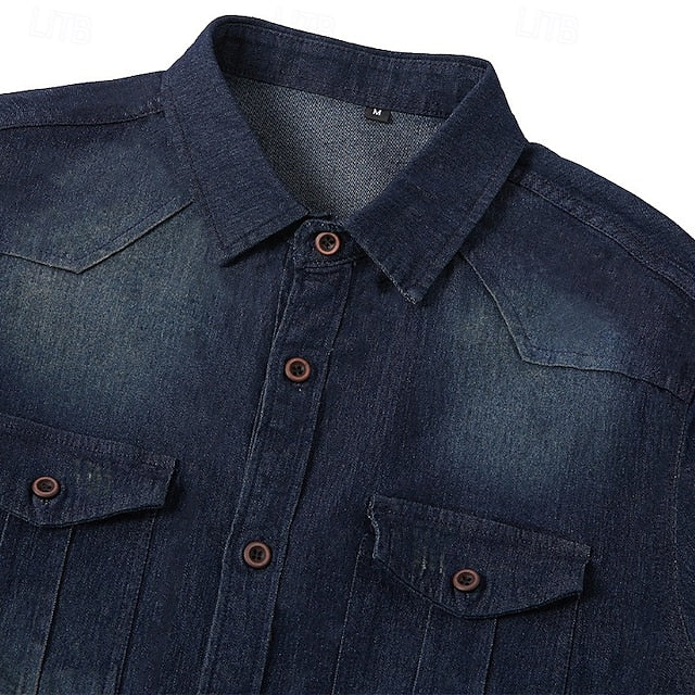 Shirt Men's Chambray Up Calico Button