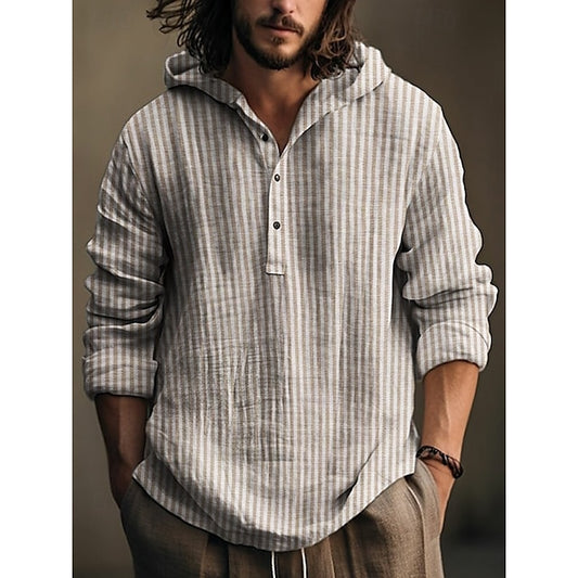 Sleeve Black Button Up khaki Men's Hooded Long Shirt