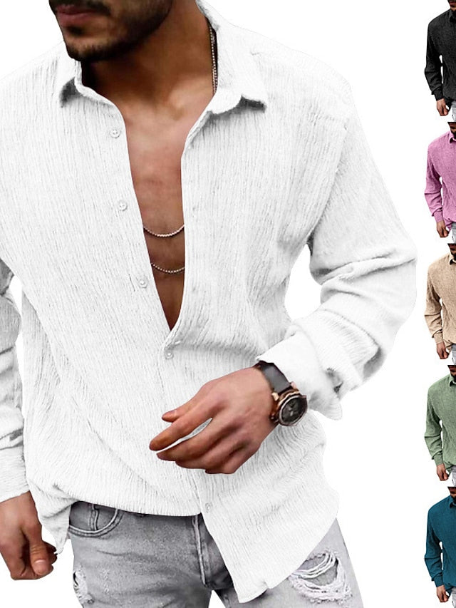 Shirt Blue Casual Men's White Up Black Button