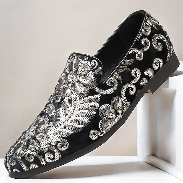 Slip-On – Stylish Floral Men's Embroidered Purple Loafers