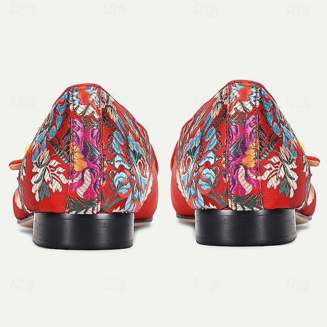 Cowhide with Embroidery Mules Red and Premium Floral Men's