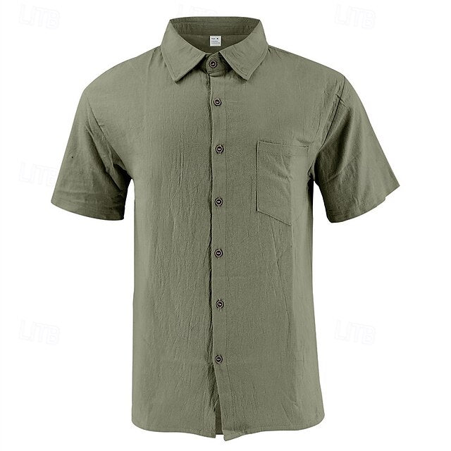 Casual Men's Cotton Shirt Linen Up Button
