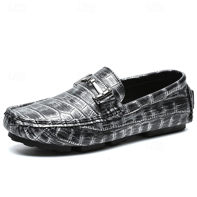 Pattern Leather Faux - Purple Crocodile Men's Loafers