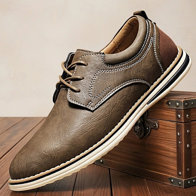 Casual Leather Shoes Derby Brown Faux – Lightweight Men’s