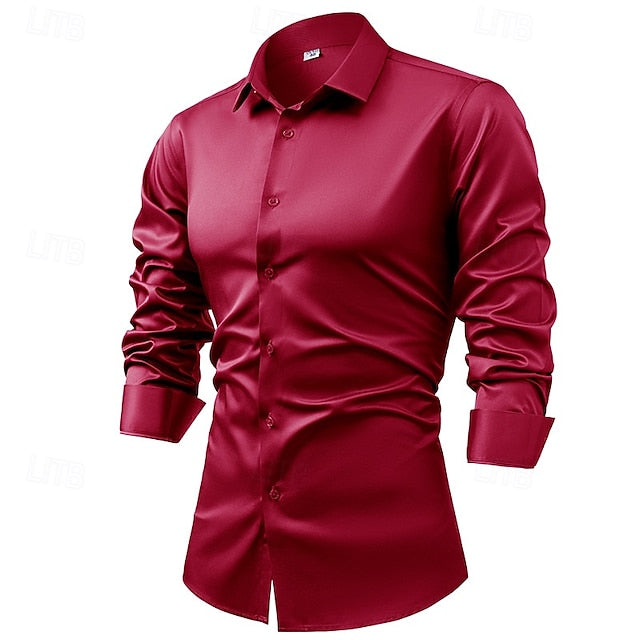 Satin Plain Men's Casual Up Shirt Button
